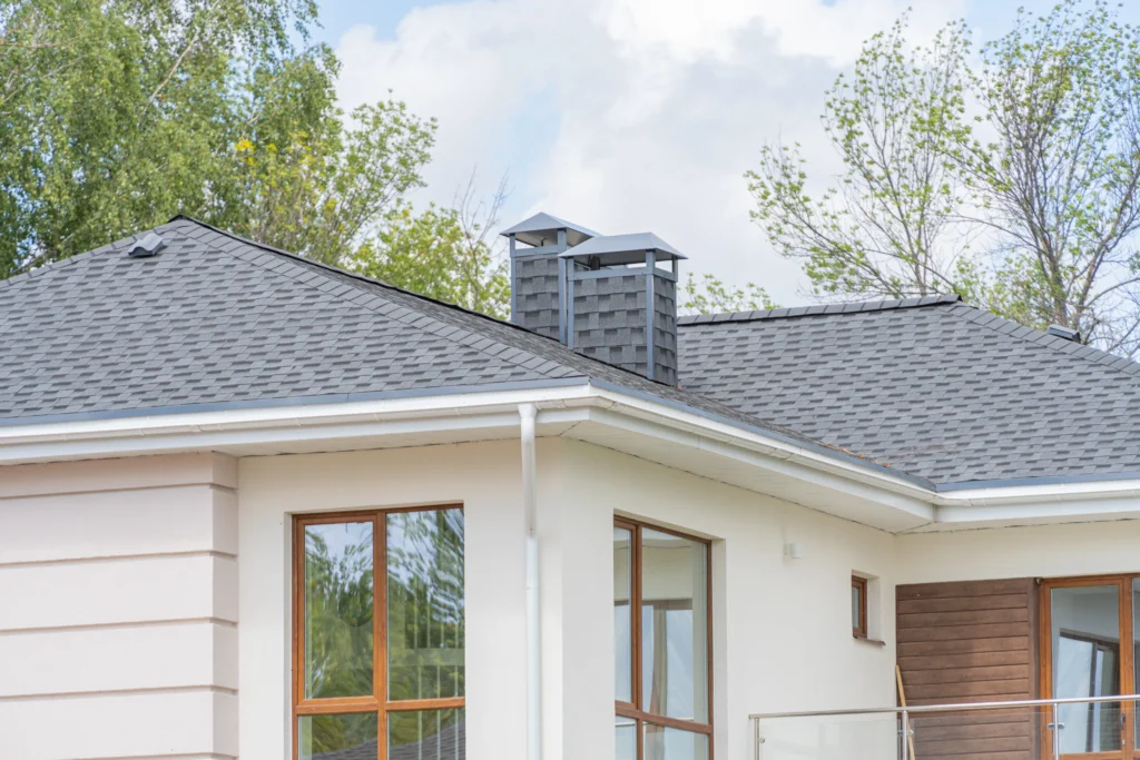 composition shingles-white house with gray shingles