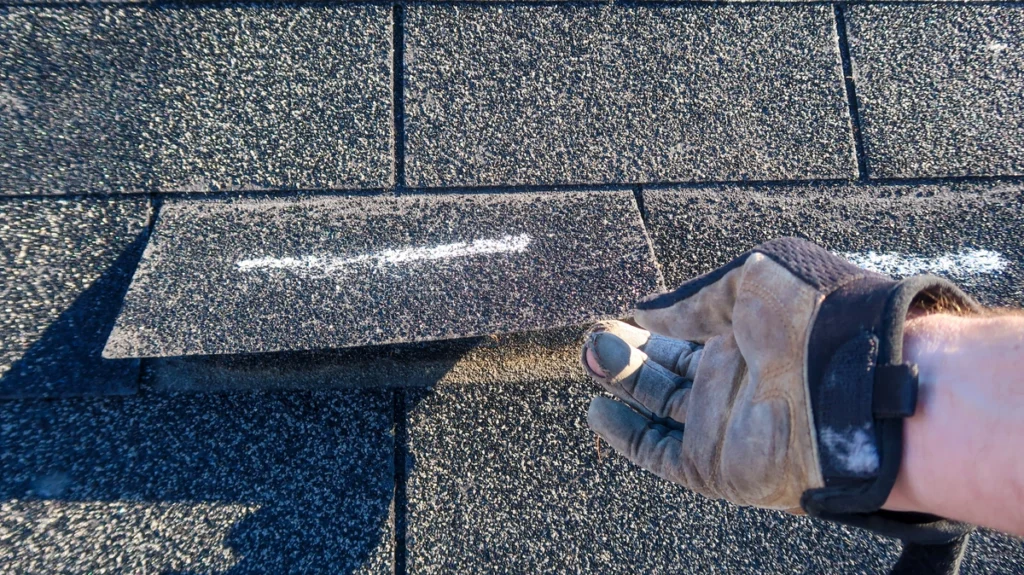hand lifting up loose shingle
