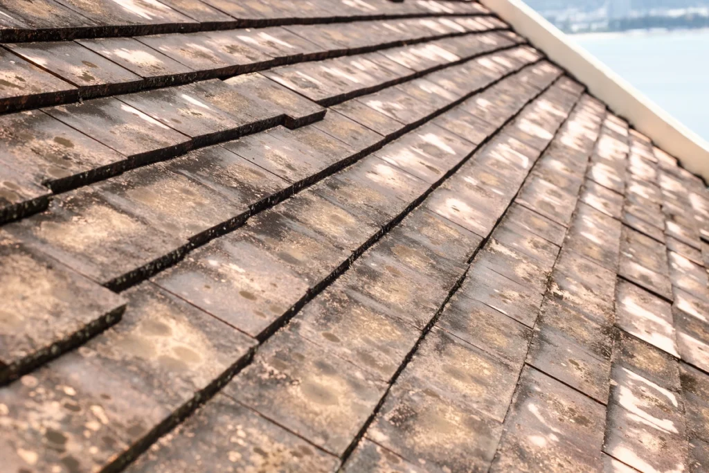 why are my roof shingles turning black-close up of roof shingles darkening