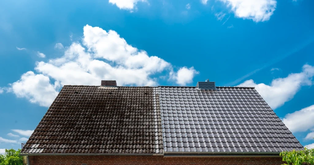 why are my roof shingles turning black-side by side of a roof that is clean on the right and dirty on the left